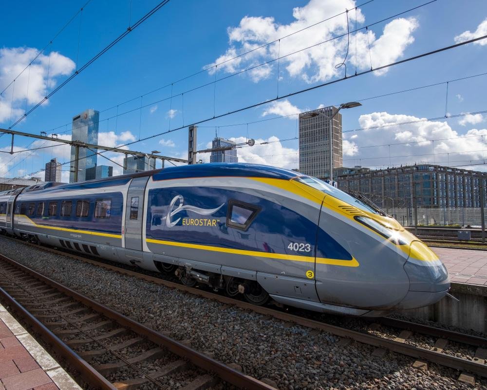 eurostar train at station with passengers