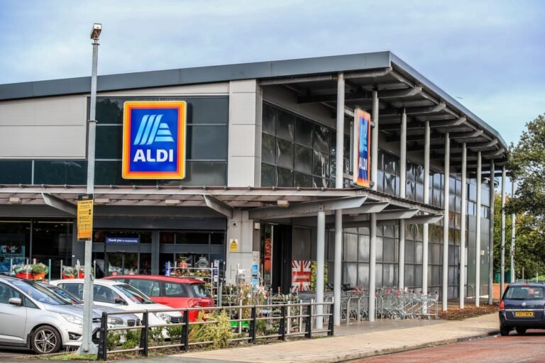 Aldi supermarket store front with Christmas decorations
